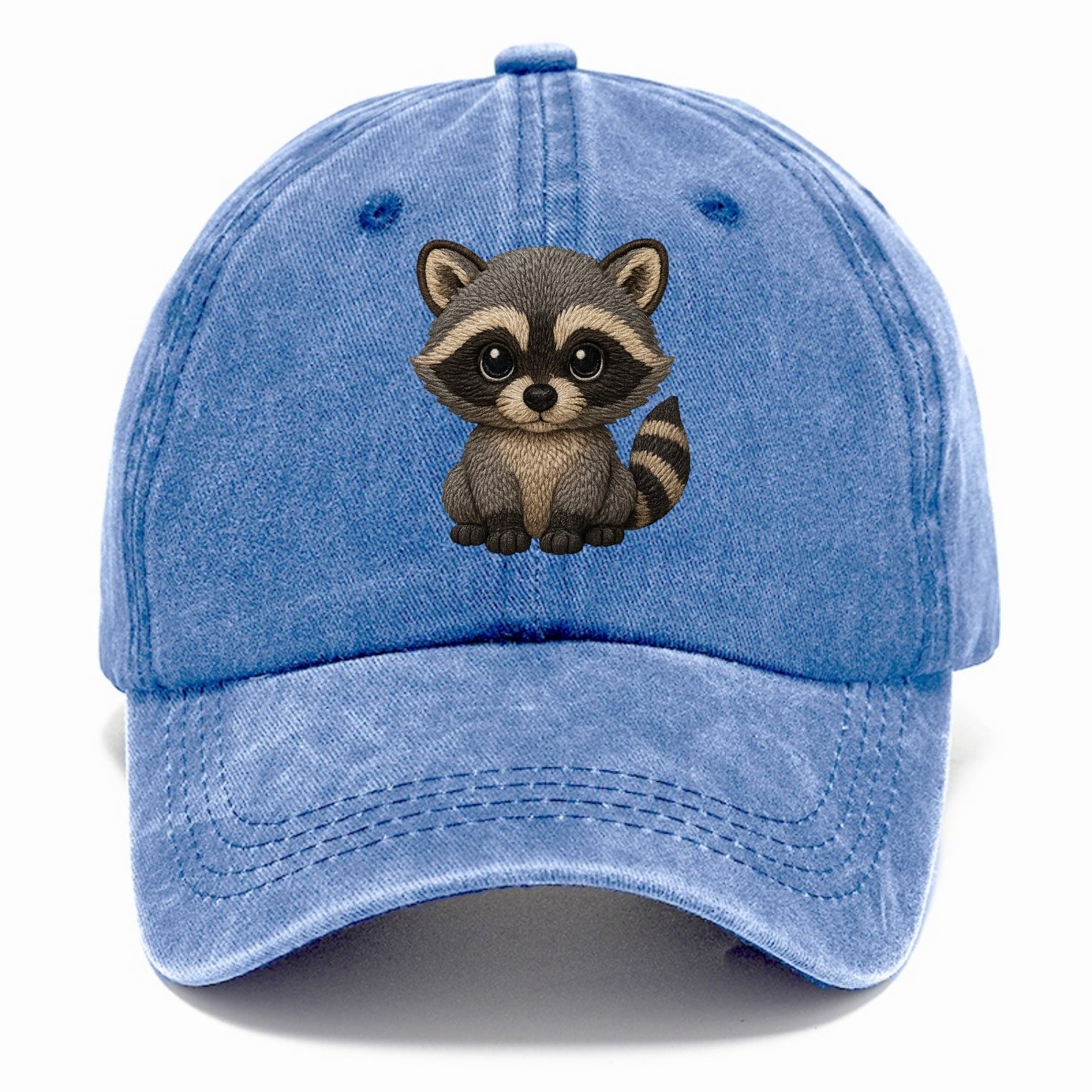Baby Raccoon - gray fur, black mask, ringed tail, bright curious eyes, front-facing, - Classic Cap - Summer Sky(Blue)