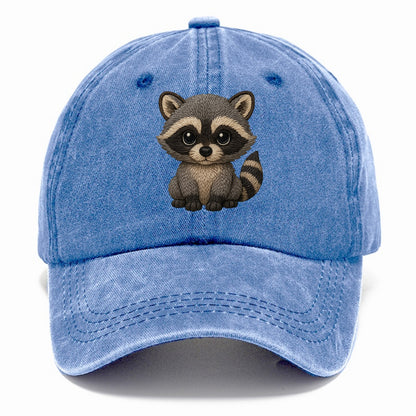 Baby Raccoon - gray fur, black mask, ringed tail, bright curious eyes, front-facing, - Classic Cap - Summer Sky(Blue)