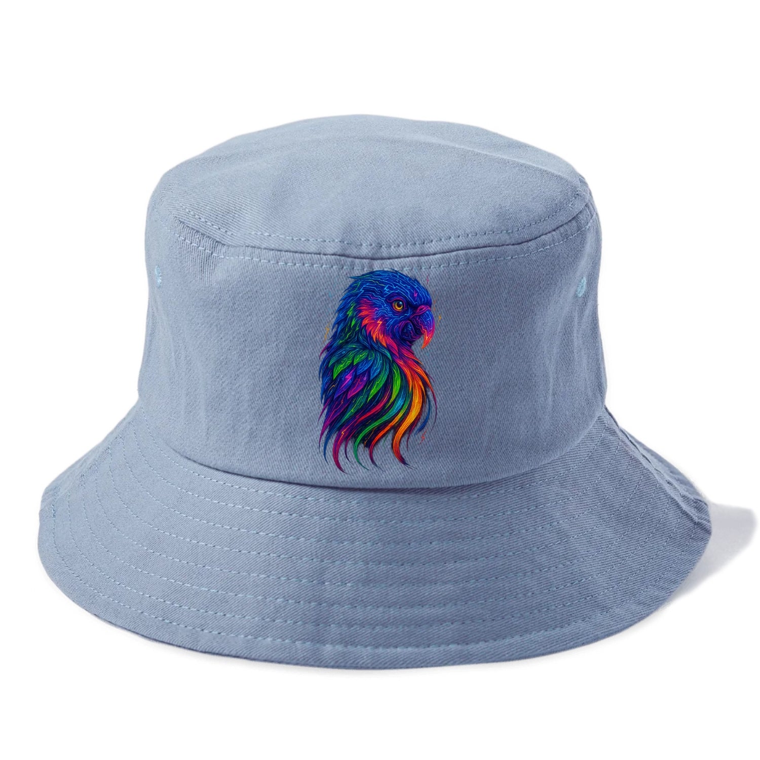 Vibrant parrot with feathers flowing into tropical rainbow streams, every color of the - Bucket Hat - Summer Sky(Blue)