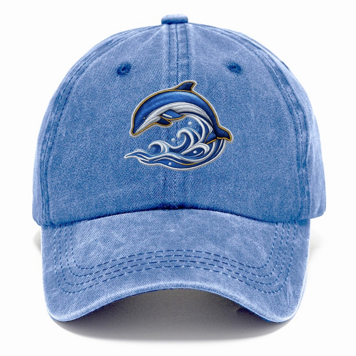 Embroidered patch design - SWIMMING DOLPHIN - diving dolphin with waves in blue and - Classic Cap - Summer Sky(Blue)
