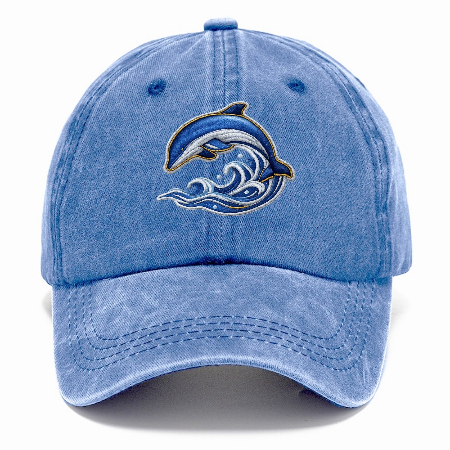 Embroidered patch design - SWIMMING DOLPHIN - diving dolphin with waves in blue and - Classic Cap - Summer Sky(Blue)