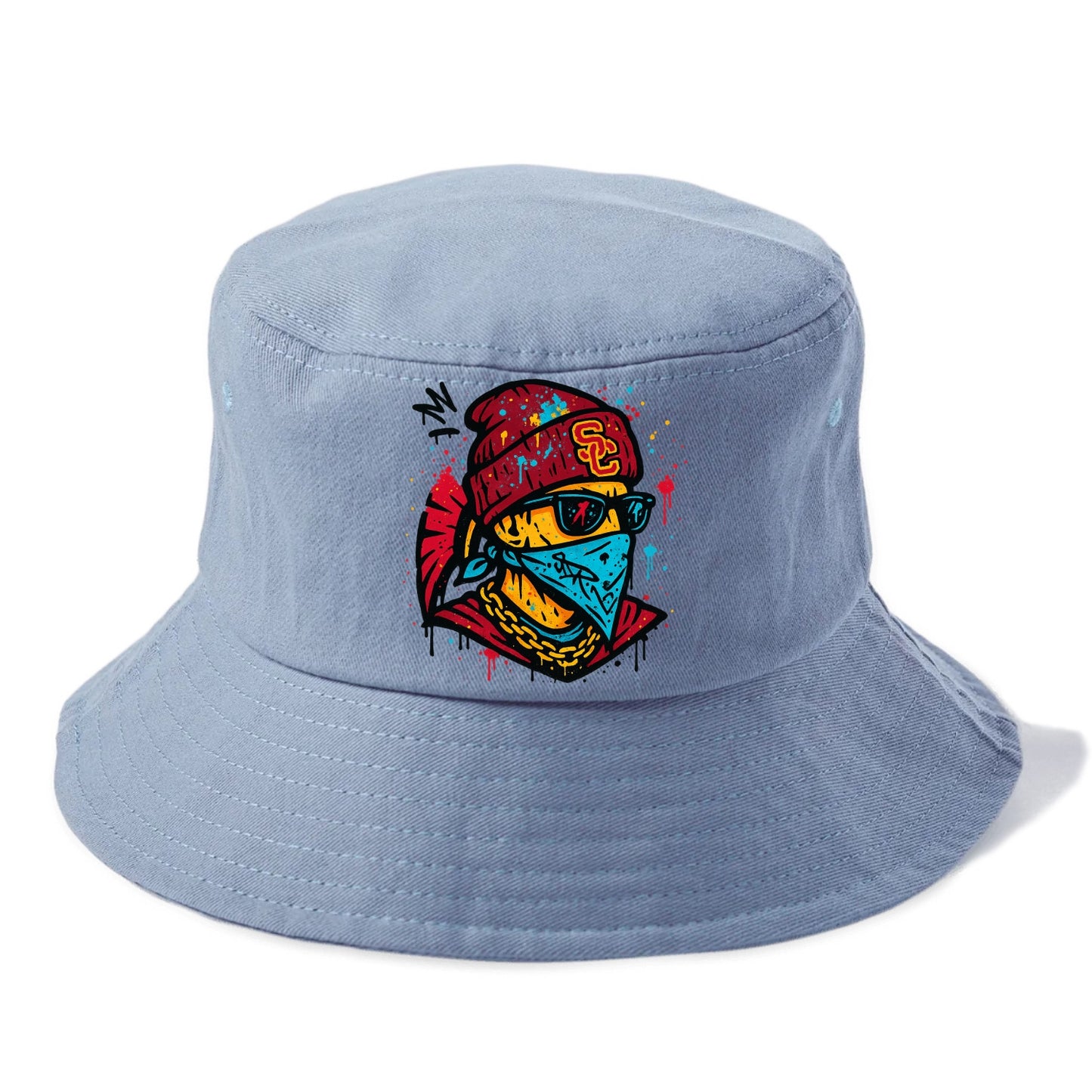 Los Angeles Trojan wearing USC beanie with SC patch - Bucket Hat - Summer Sky(Blue)