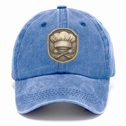 Embroidered patch design - COOKING CHEF HAT - toque blanche with crossed spoons in - Classic Cap - Summer Sky(Blue)