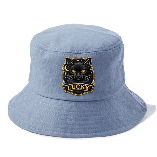 BLACK CAT LUCKY - sleek black cat with gold eyes in black , mysterious feline - Bucket Hat - Summer Sky(Blue)