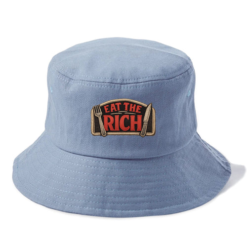 EAT THE RICH - fork and knife with text in red and silver , class war - Bucket Hat