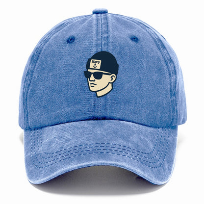 Annapolis Midshipman wearing Navy beanie with anchor patch - Classic Cap - Summer Sky(Blue)