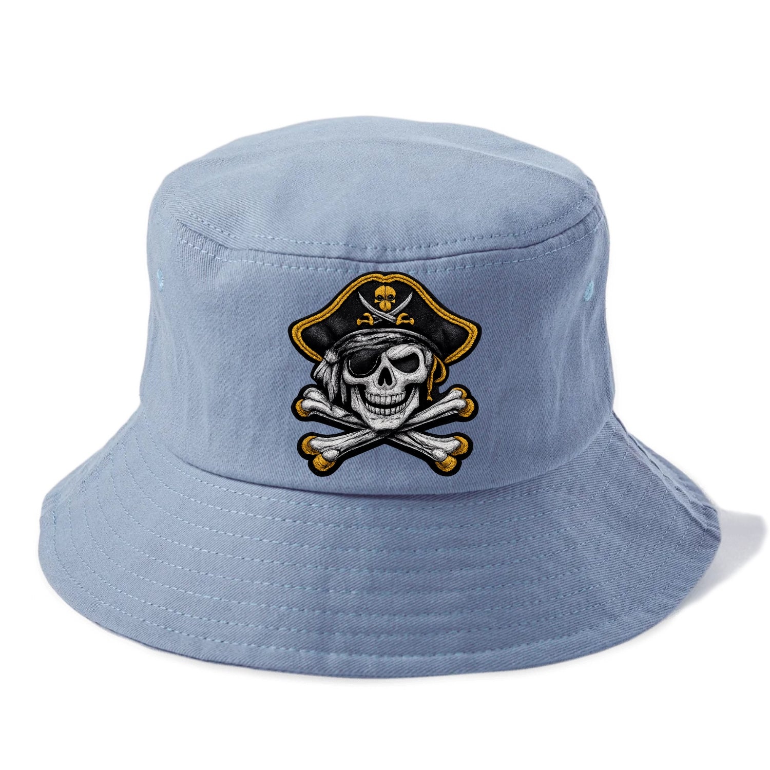 PIRATE SKULL - Jolly Roger skull in black and white , pirate - Bucket Hat - Summer Sky(Blue)