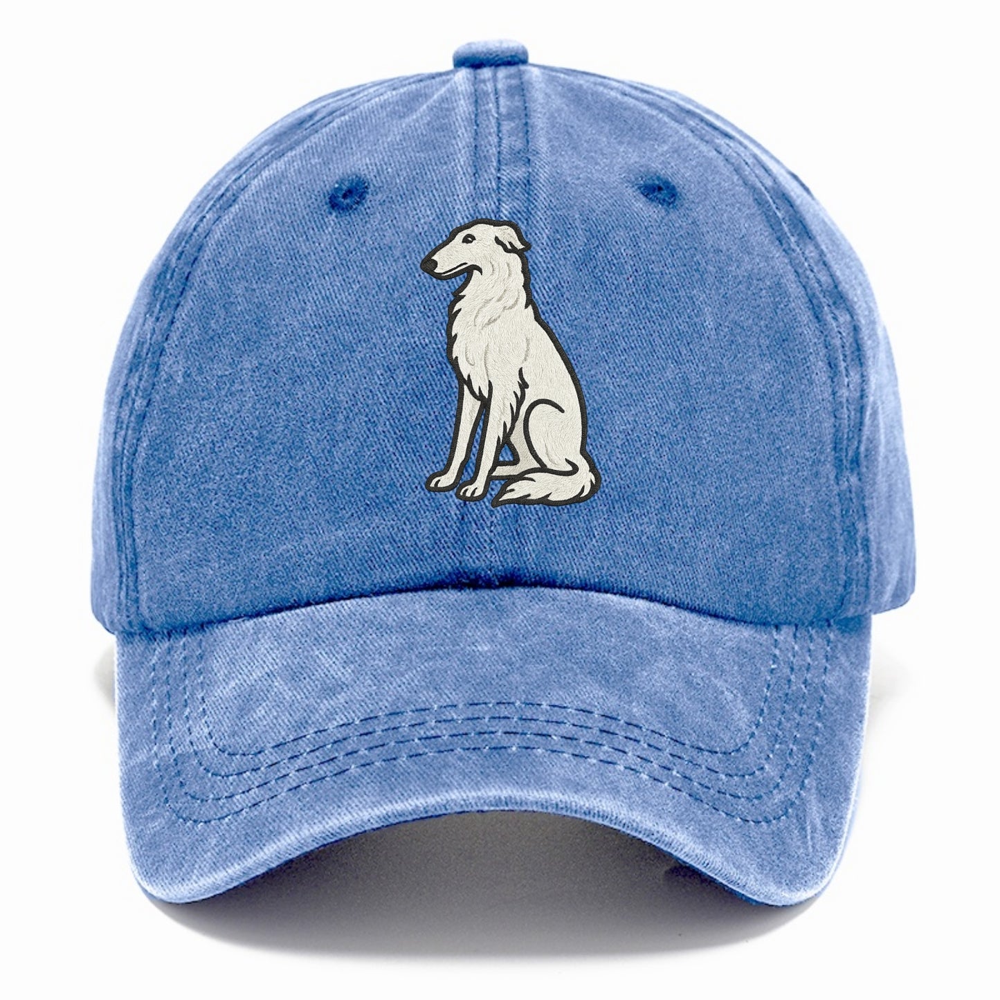 Borzoi - White embroidered sitting pose - Classic Cap - Summer Sky(Blue)