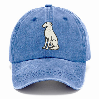 Borzoi - White embroidered sitting pose - Classic Cap - Summer Sky(Blue)