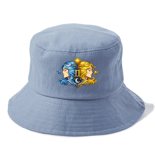TWIN FACES | Two faces in profile mirror image | Gemini duality | Opposite - Bucket Hat - Summer Sky(Blue)
