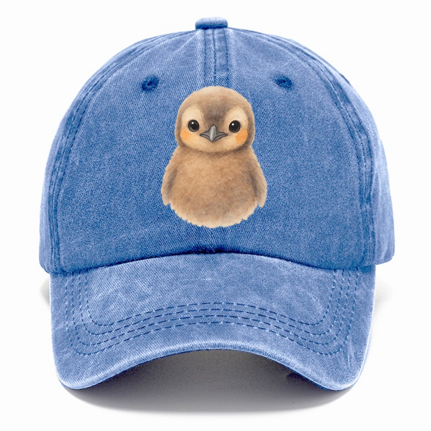 Baby King Penguin - orange cheek patches, fluffy brown, large eyes, front-facing, - Classic Cap - Summer Sky(Blue)