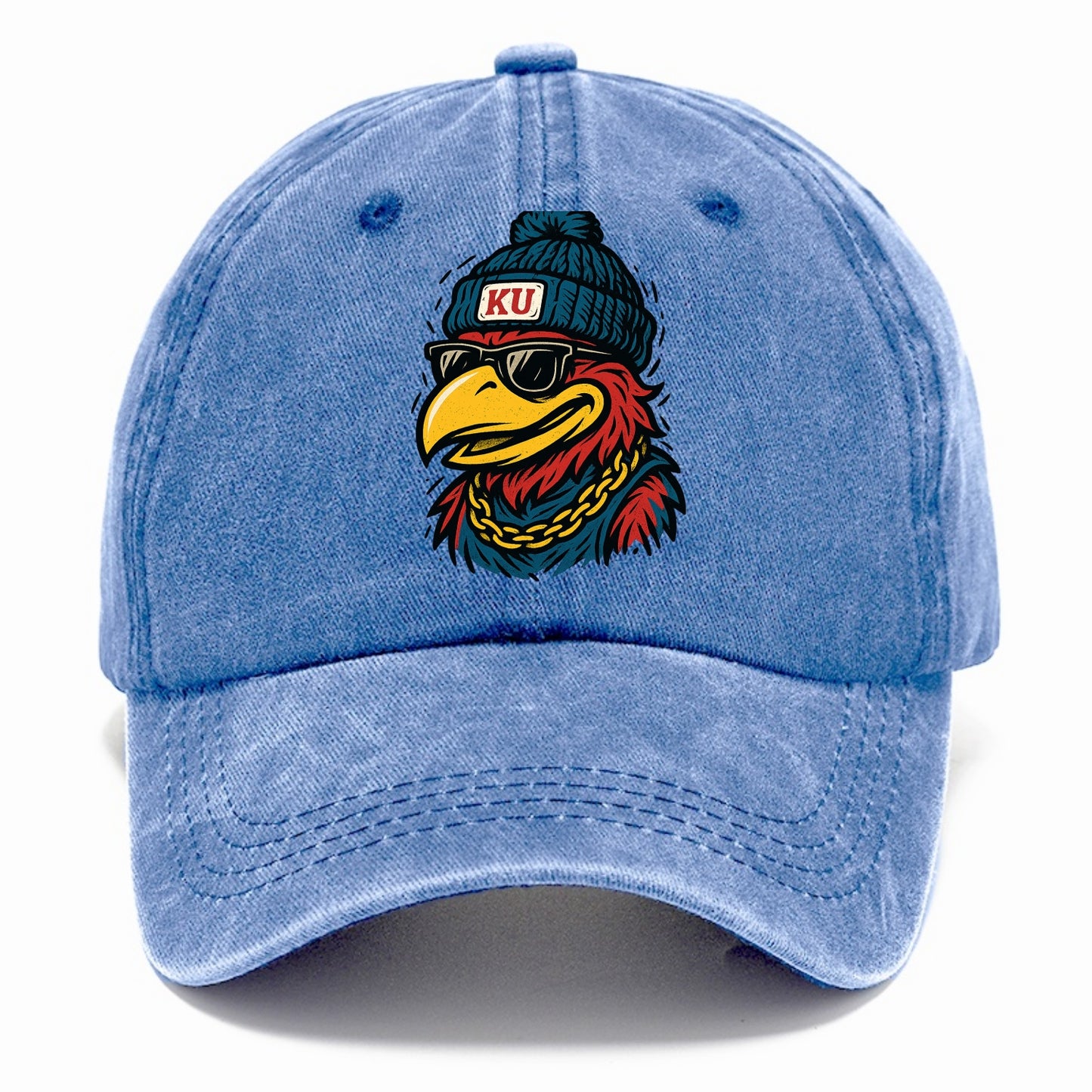 Lawrence Jayhawk wearing Kansas beanie with KU patch - Classic Cap - Summer Sky(Blue)