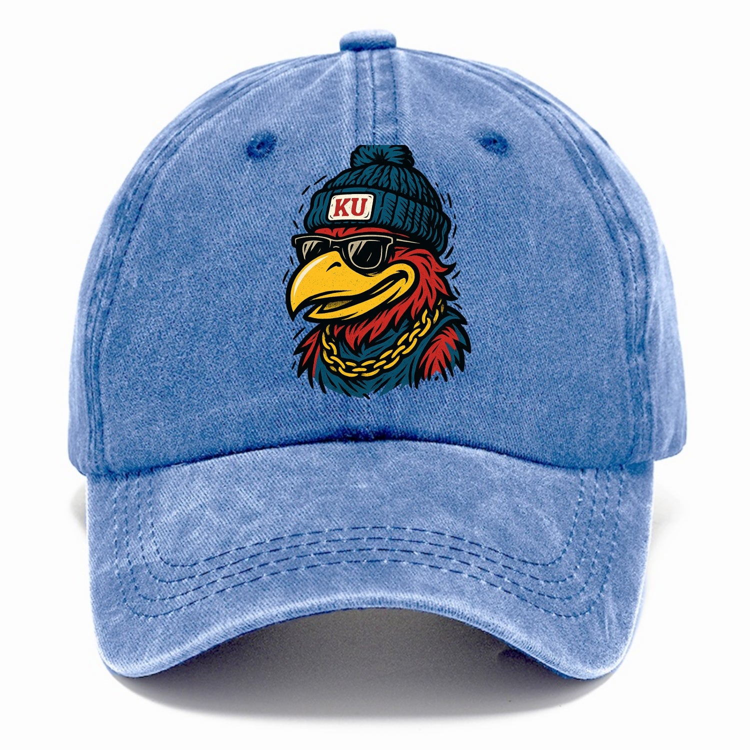 Lawrence Jayhawk wearing Kansas beanie with KU patch - Classic Cap - Summer Sky(Blue)