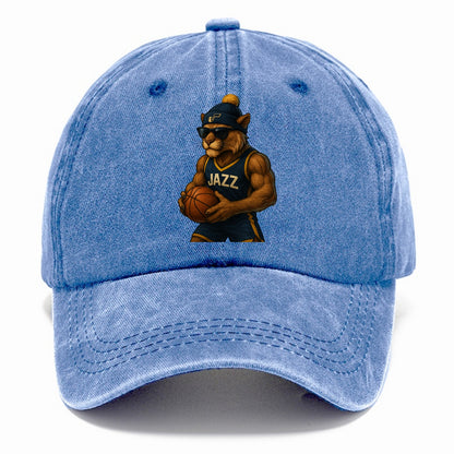 Utah Mountain Lion wearing Jazz navy and yellow beanie with music note and wayfarer - Classic Cap - Summer Sky(Blue)