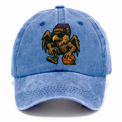 Los Angeles Golden Eagle wearing Lakers beanie with trophy patch and wayfarer - Classic Cap - Summer Sky(Blue)