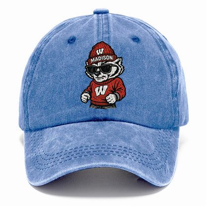 Madison Badger wearing Wisconsin beanie with motion W patch - Classic Cap - Summer Sky(Blue)