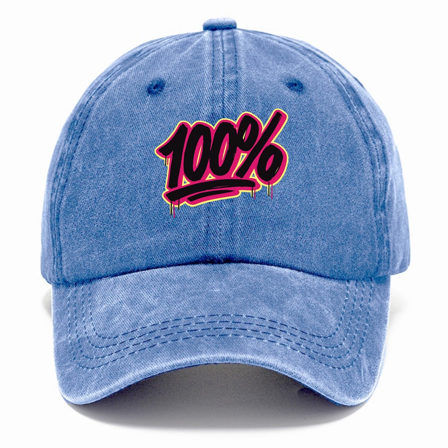 Bold typography design - "100%" - all in, fully committed - Classic Cap - Summer Sky(Blue)
