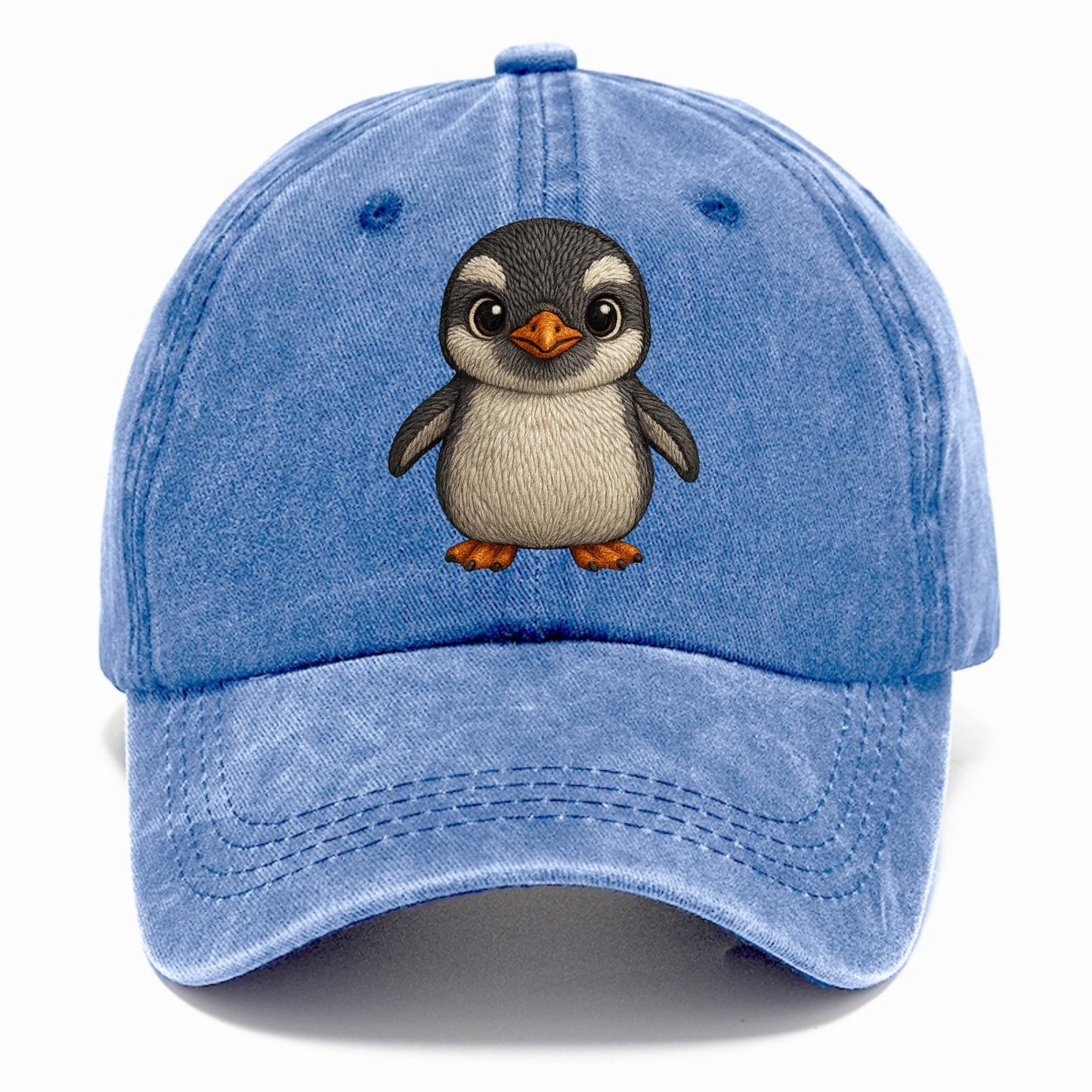 Baby Gentoo Penguin - orange beak, white cap, bright eyes, front-facing, energetic - Classic Cap - Summer Sky(Blue)