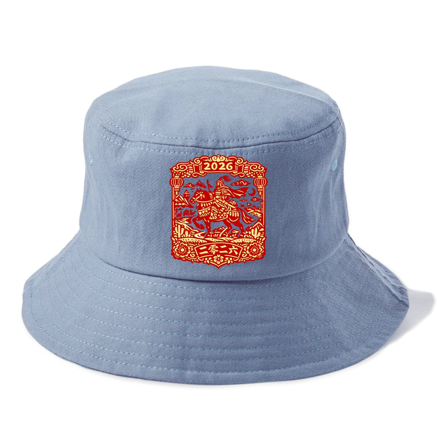 HORSE AND RIDER | Traditional Chinese warrior on horseback | Silk Road journey theme | - Bucket Hat - Summer Sky(Blue)