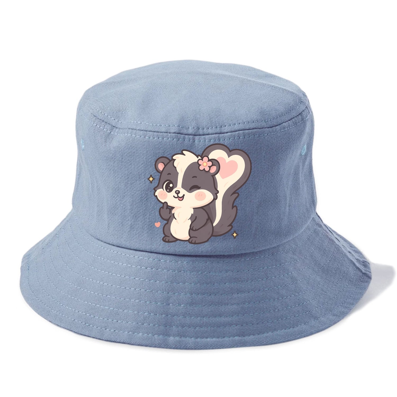 fluffy skunk with heart-shaped tail pattern, one paw up showing sass - Bucket Hat - Summer Sky(Blue)