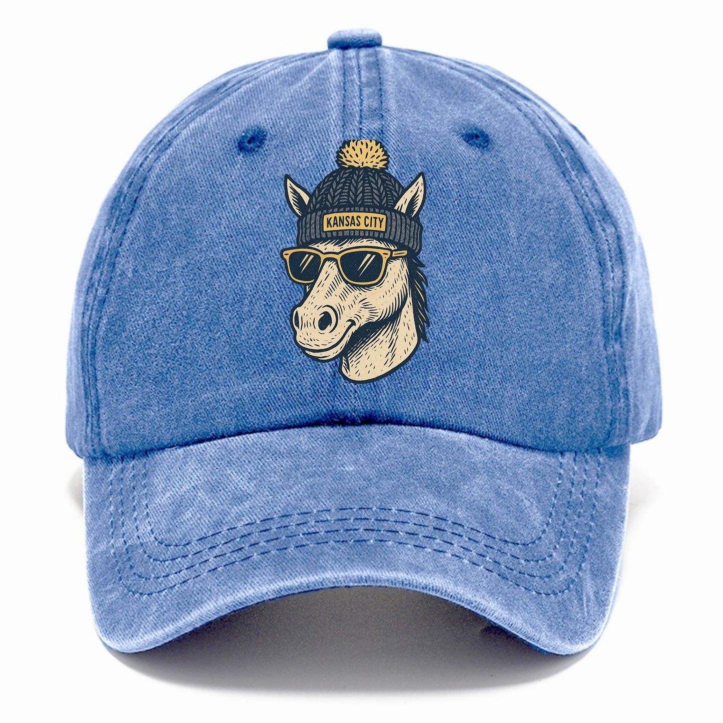 Missouri Mule wearing Kansas City beanie with pom pom and wayfarer sunglasses - Classic Cap - Summer Sky(Blue)