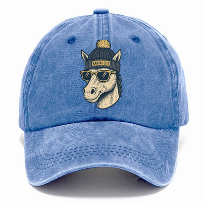 Missouri Mule wearing Kansas City beanie with pom pom and wayfarer sunglasses - Classic Cap - Summer Sky(Blue)