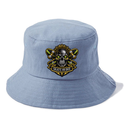 Embroidered patch design - SKATEBOARD SKULL - skull with skateboard in black and neon - Bucket Hat - Summer Sky(Blue)