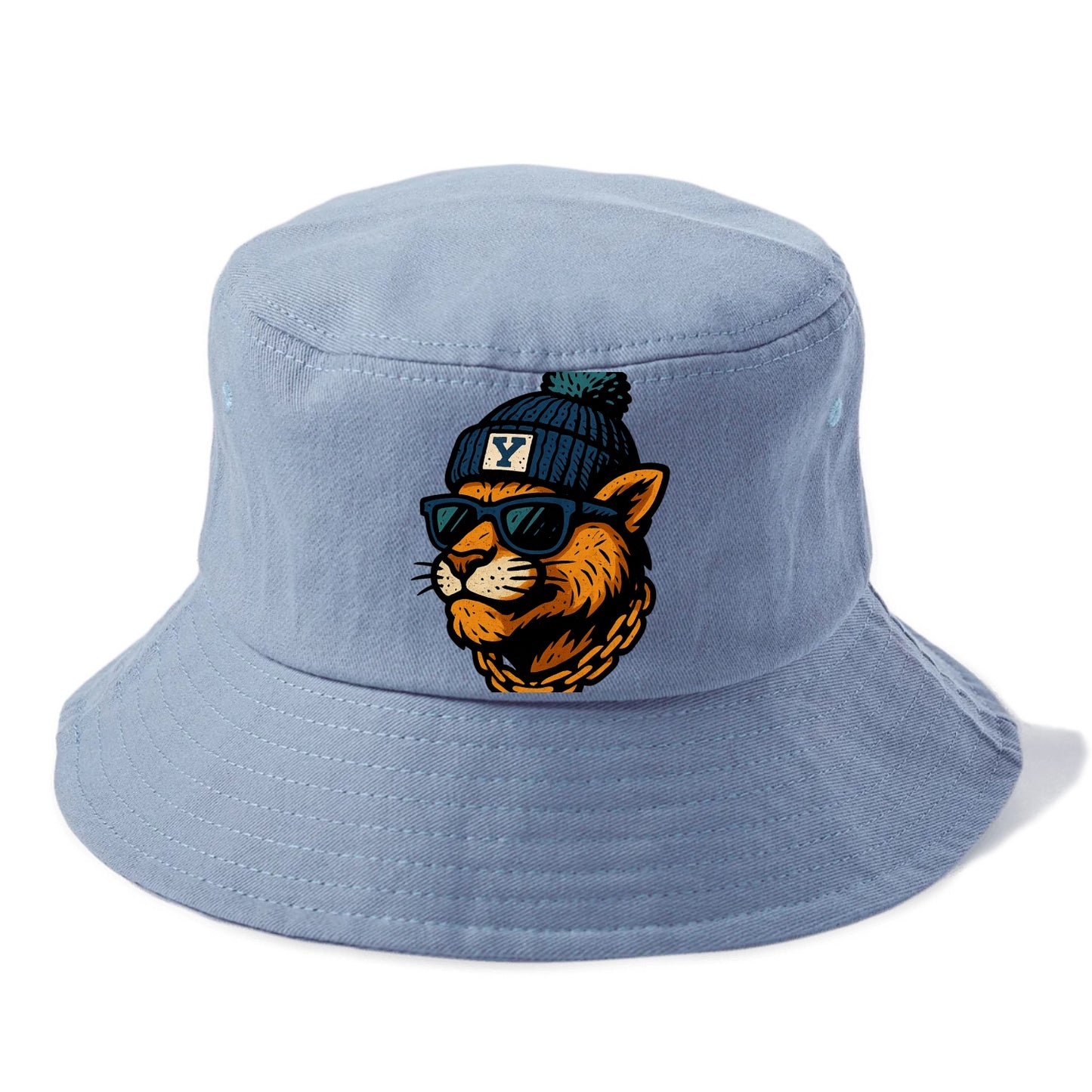Provo Cougar wearing BYU beanie with Y patch - Bucket Hat - Summer Sky(Blue)
