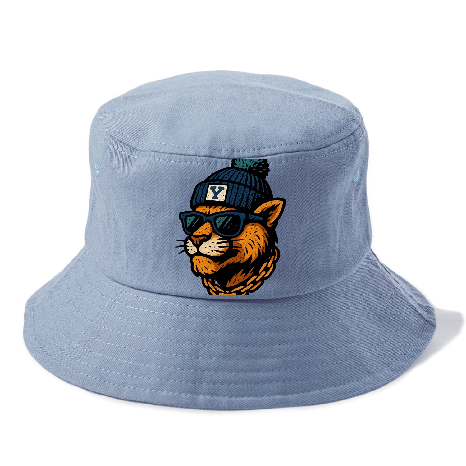 Provo Cougar wearing BYU beanie with Y patch - Bucket Hat - Summer Sky(Blue)