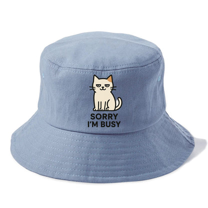 Cat sitting alone looking content - "SORRY I'M BUSY" - not sorry at all - Bucket Hat - Summer Sky(Blue)