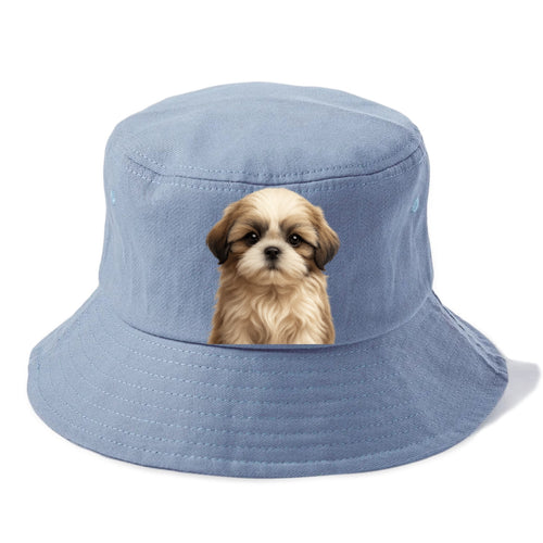 Baby Shih Tzu Puppy - long flowing coat, flat face, big dark eyes, front-facing, royal - Bucket Hat