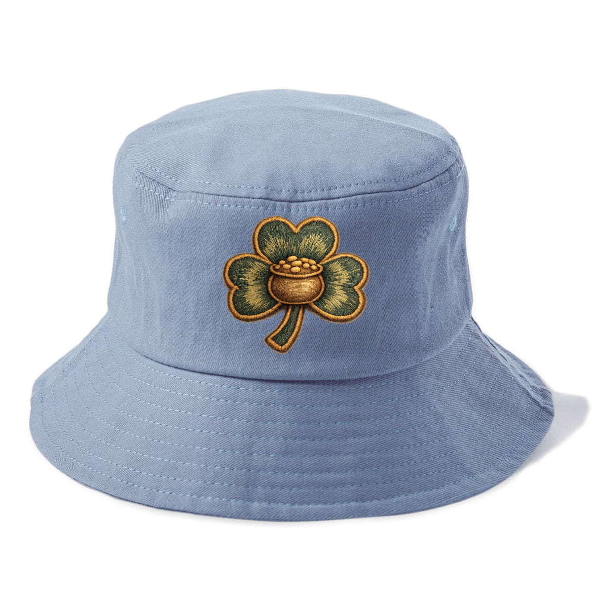 ST PATRICKS CLOVER - lucky clover with gold in green and gold , Irish luck - Bucket Hat - Summer Sky(Blue)