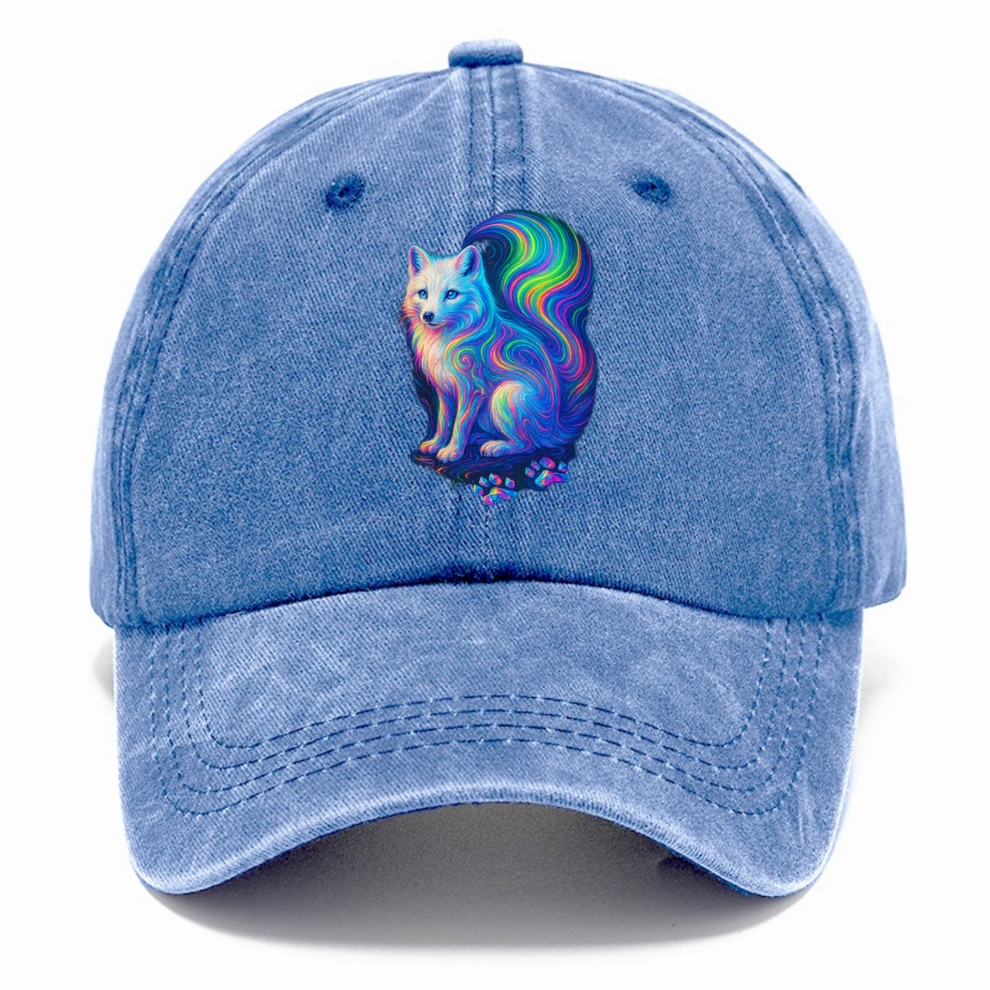 Graceful arctic fox with tail streaming aurora colors, white fur with prismatic - Classic Cap - Summer Sky(Blue)