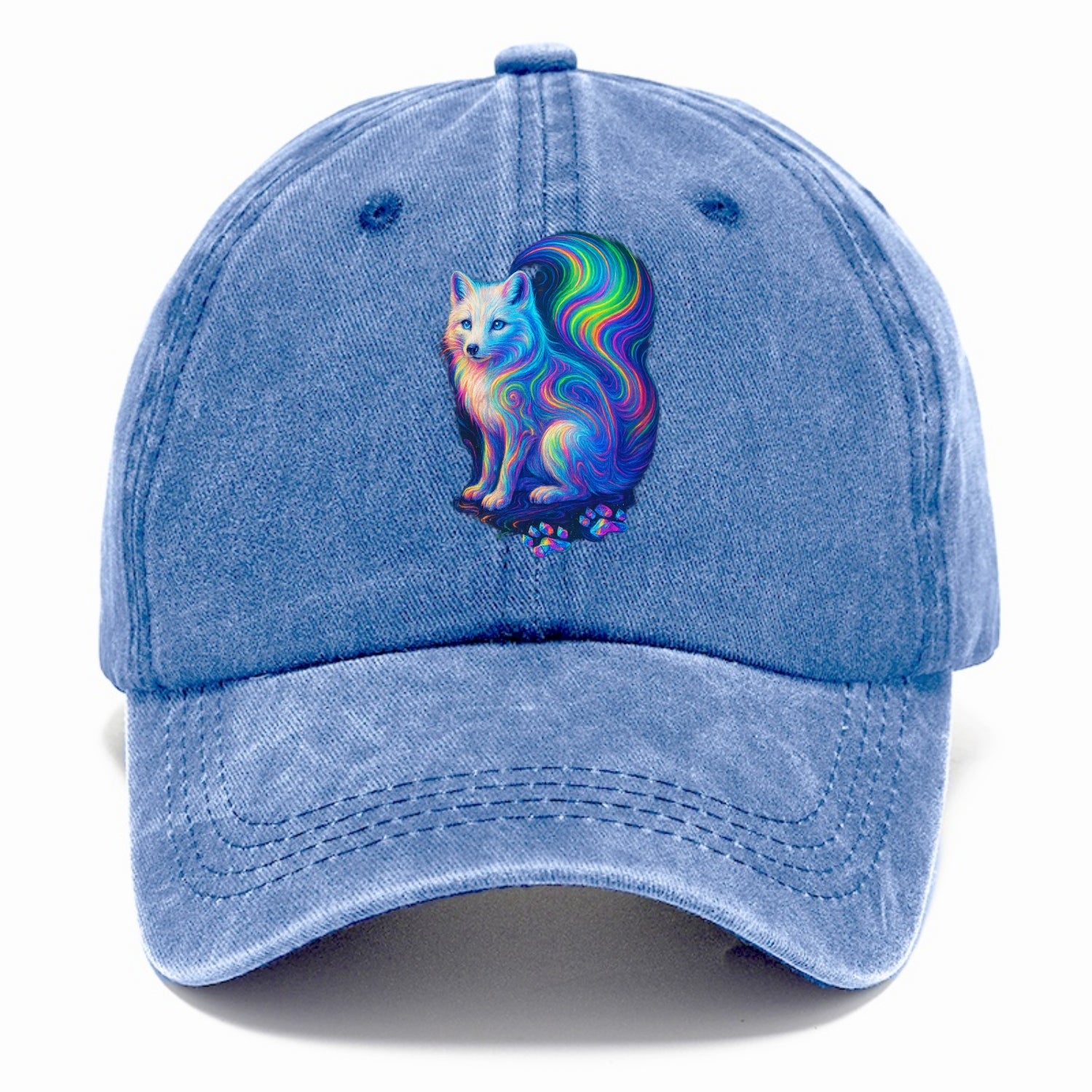 Graceful arctic fox with tail streaming aurora colors, white fur with prismatic - Classic Cap - Summer Sky(Blue)