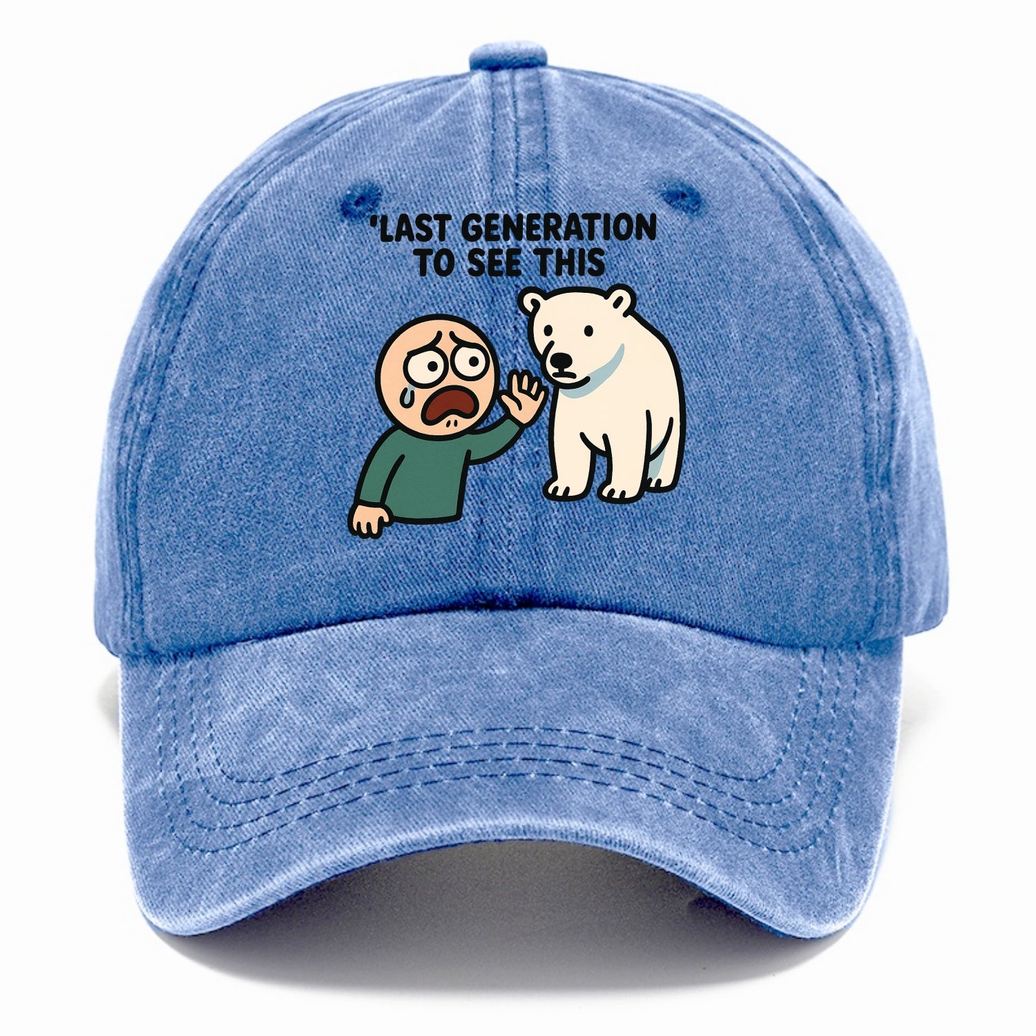 Person waving goodbye to polar bear - "Last generation to see this" - extinction grief - Classic Cap - Summer Sky(Blue)