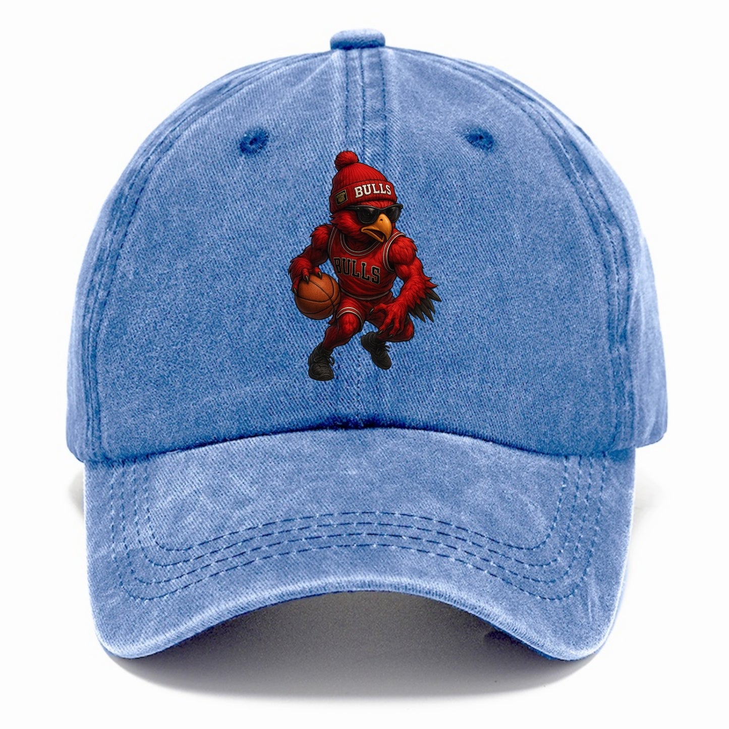 Windy City Hawk wearing Bulls beanie with six rings patch and wayfarer sunglasses - Classic Cap - Summer Sky(Blue)