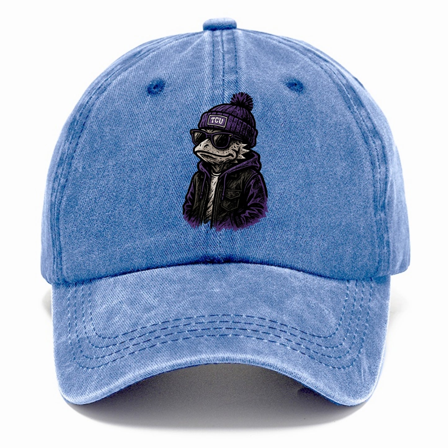 Fort Worth Frog wearing TCU beanie with horned patch - Classic Cap - Summer Sky(Blue)