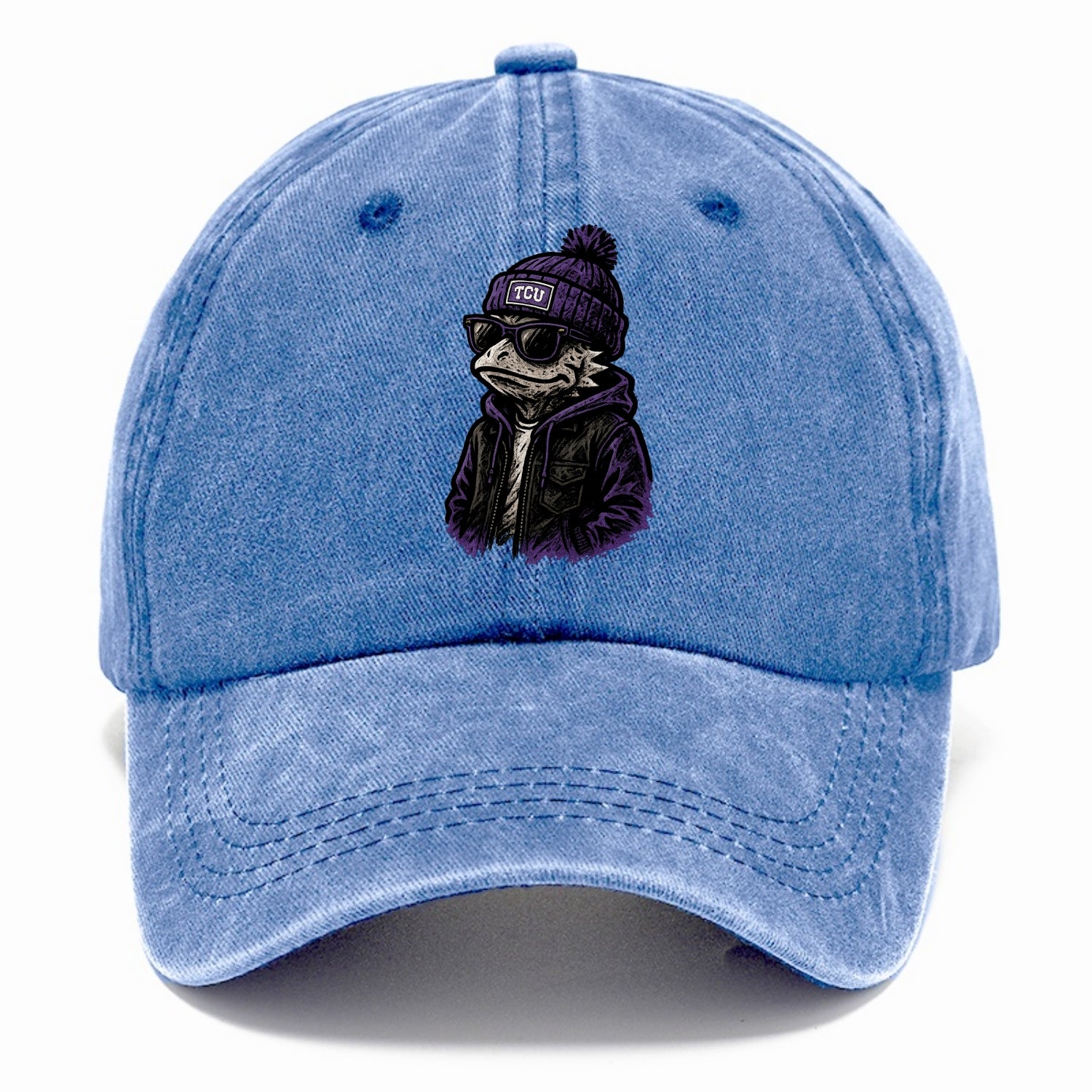 Fort Worth Frog wearing TCU beanie with horned patch - Classic Cap - Summer Sky(Blue)