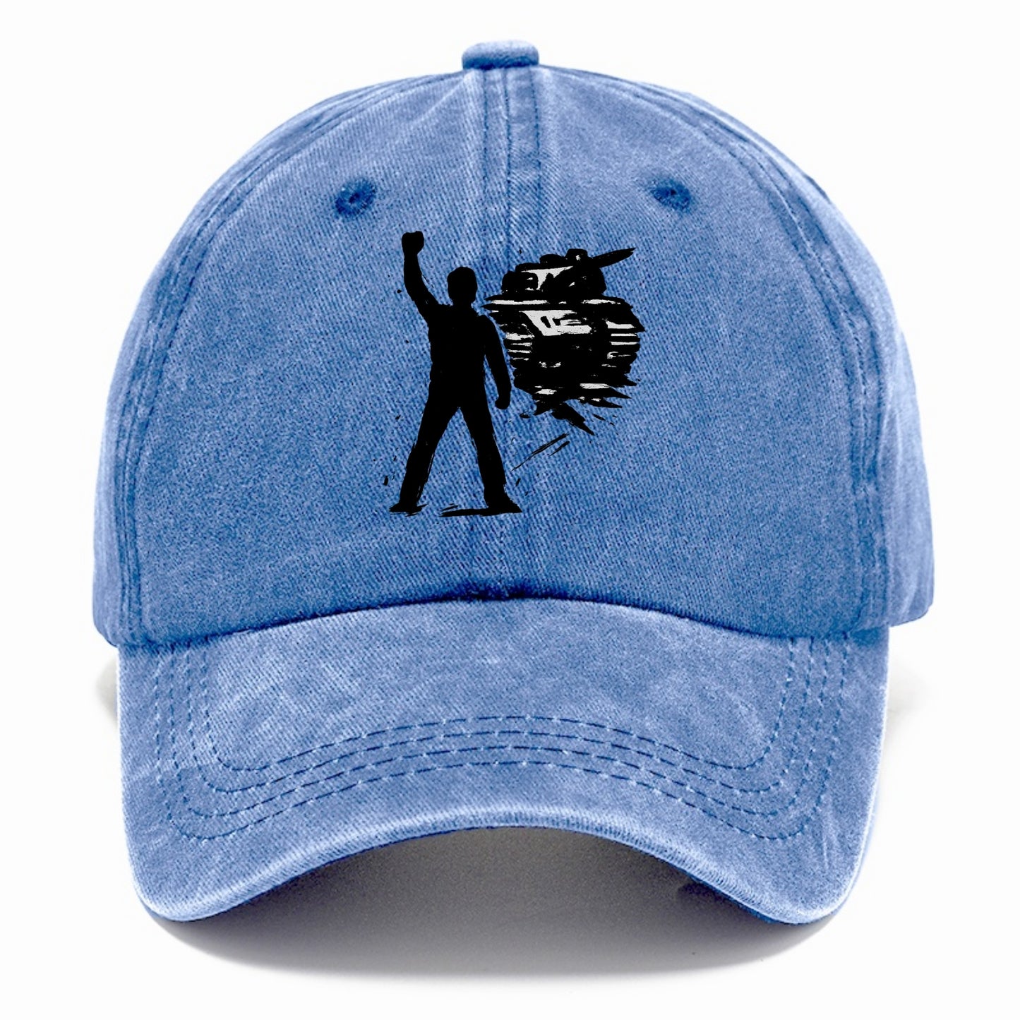 Single figure standing against tank - courage and resistance ink art - Classic Cap - Summer Sky(Blue)