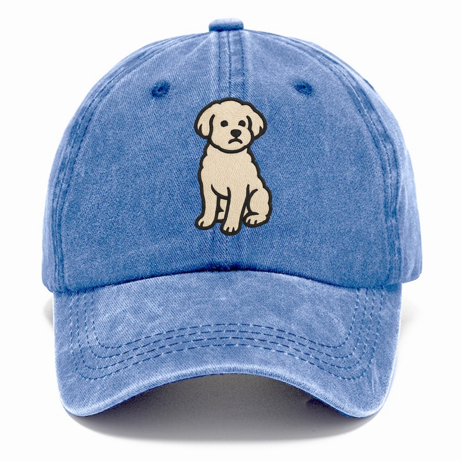 Maltipoo - White curly sitting pose - Classic Cap - Summer Sky(Blue)