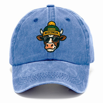 Wisconsin Cow wearing Packers beanie with Lambeau patch and wayfarer sunglasses - Classic Cap - Summer Sky(Blue)
