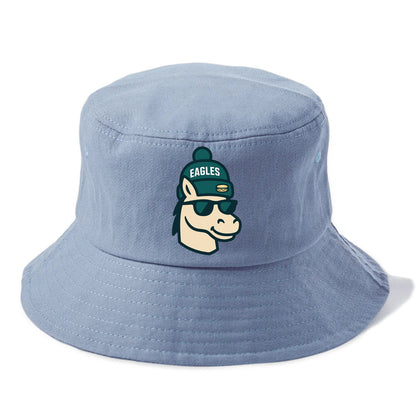 Philadelphia Horse wearing Eagles beanie with cheesesteak patch and wayfarer sunglasses - Bucket Hat - Summer Sky(Blue)