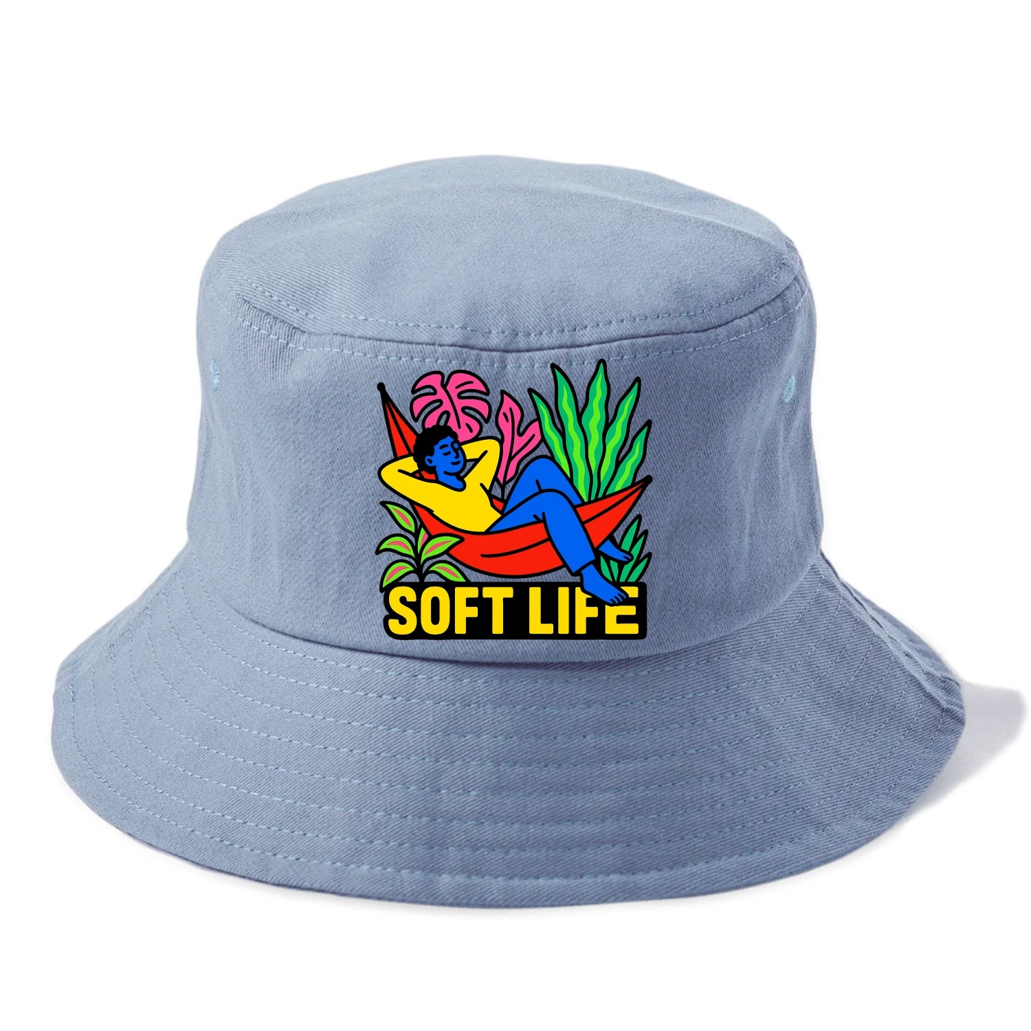 Person relaxing in hammock with plants - "soft life" aesthetic, peaceful living goals - Bucket Hat - Summer Sky(Blue)