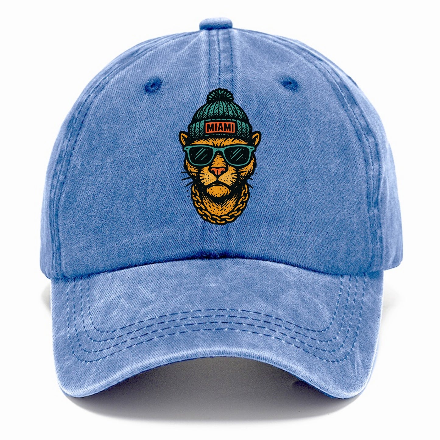 Florida Panther wearing Miami beanie with pom pom and wayfarer sunglasses - Classic Cap - Summer Sky(Blue)