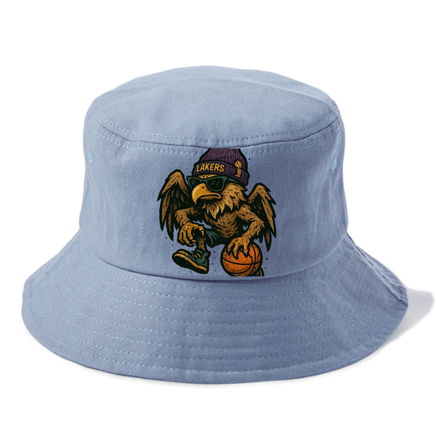 Los Angeles Golden Eagle wearing Lakers beanie with trophy patch and wayfarer - Bucket Hat - Summer Sky(Blue)