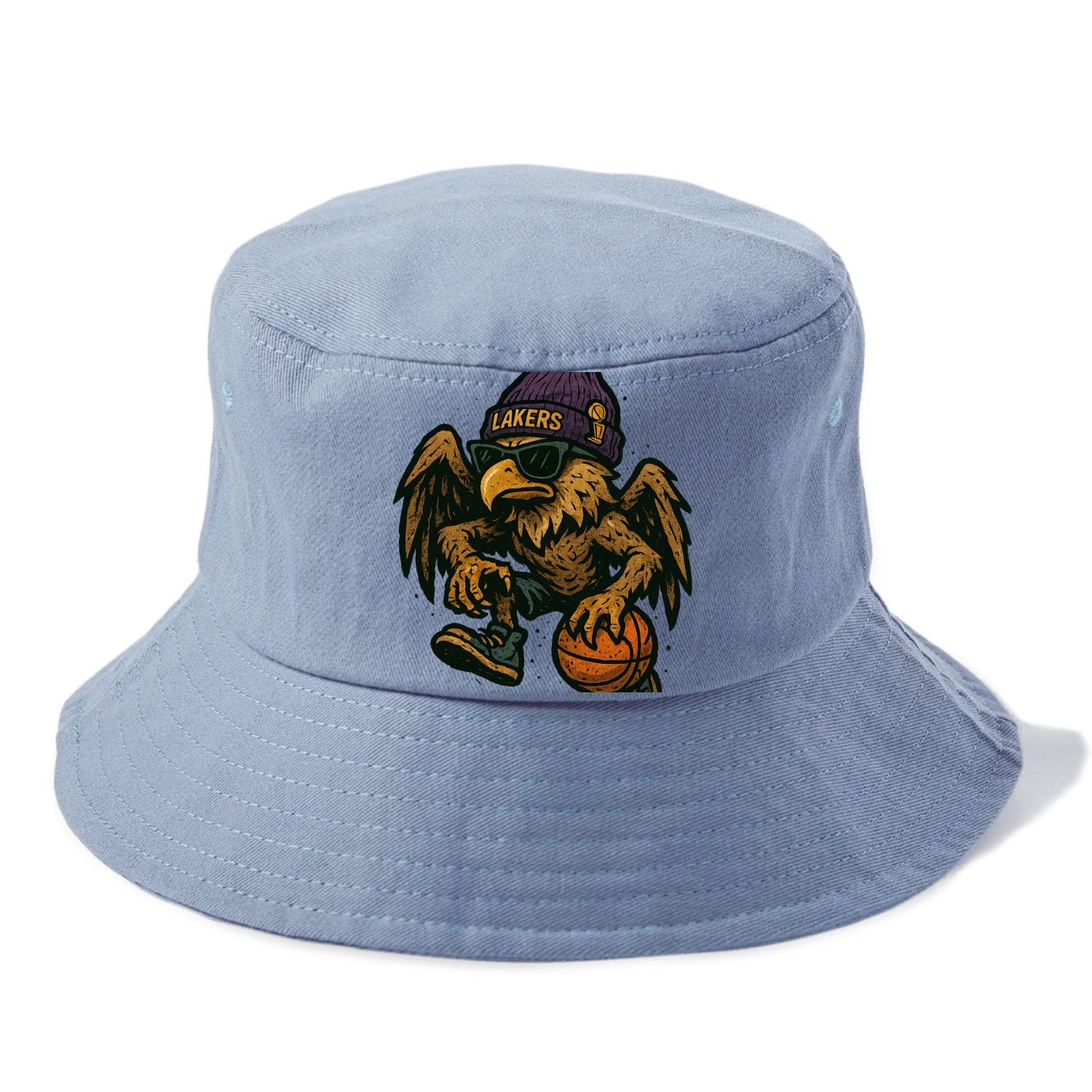 Los Angeles Golden Eagle wearing Lakers beanie with trophy patch and wayfarer - Bucket Hat - Summer Sky(Blue)
