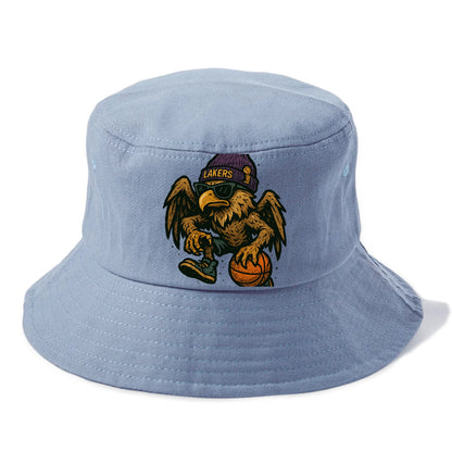 Los Angeles Golden Eagle wearing Lakers beanie with trophy patch and wayfarer - Bucket Hat - Summer Sky(Blue)