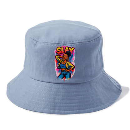 Empowered figure striking confident pose - "slay" culture, fierce and fabulous energy - Bucket Hat - Summer Sky(Blue)