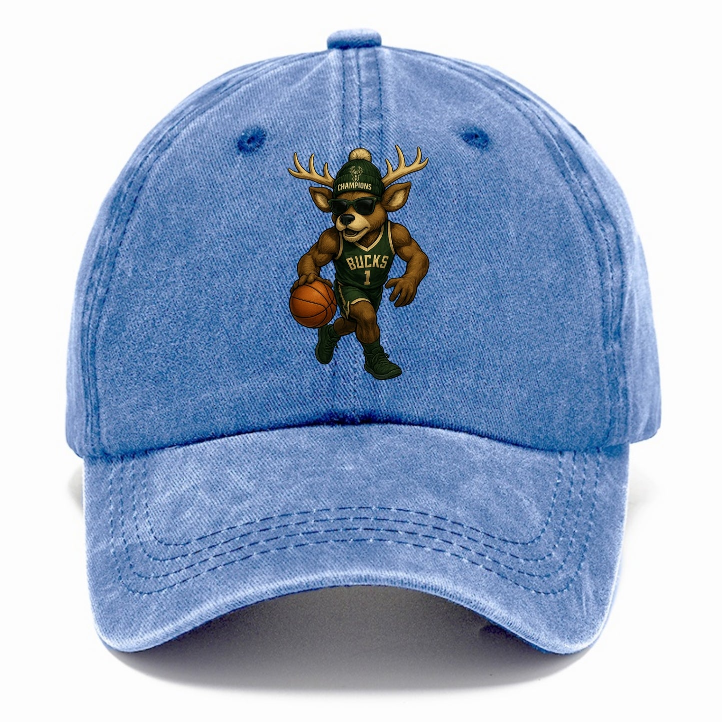 Milwaukee Buck Deer wearing Bucks green and cream beanie with antlers and wayfarer - Classic Cap - Summer Sky(Blue)