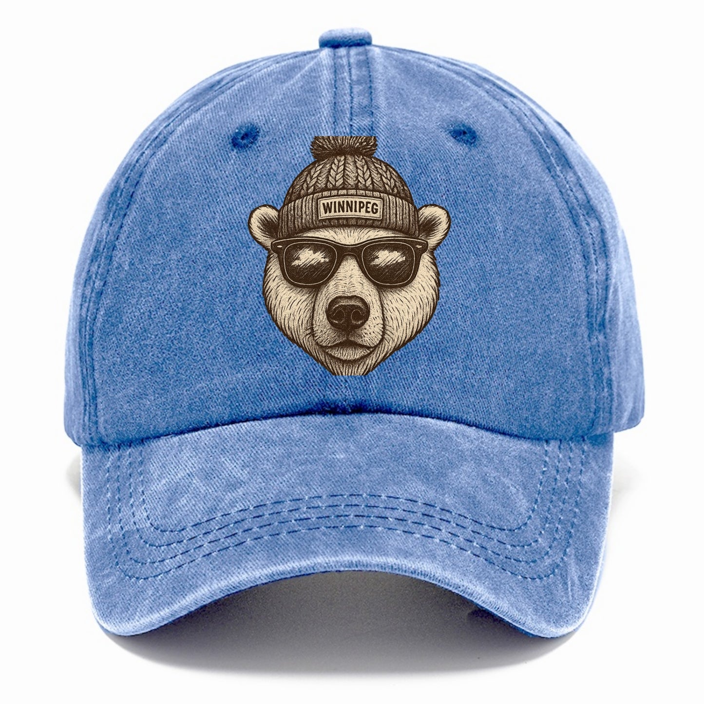 Winnipeg Polar Bear wearing Winnipeg beanie with pom pom and wayfarer sunglasses - Classic Cap - Summer Sky(Blue)